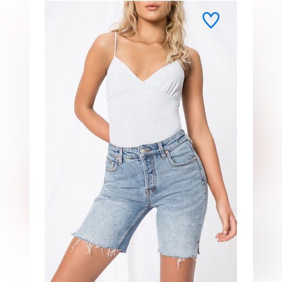 NWT Free People We The Free Avery Bermuda Denim Jean Short Size 25 Pacific Blue - Picture 1 of 13